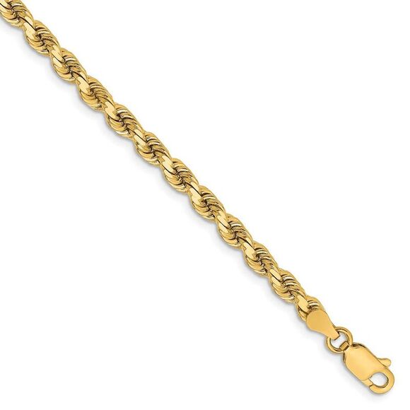 14k Yellow Gold 3.75mm Diamond Cut Solid Rope Chain Bracelet 8 Inch